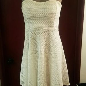 Strapless white lace dress
